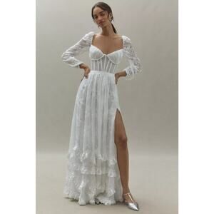 V. Chapman Carmella Long-Sleeve Ruffled Chiffon Maxi Dress